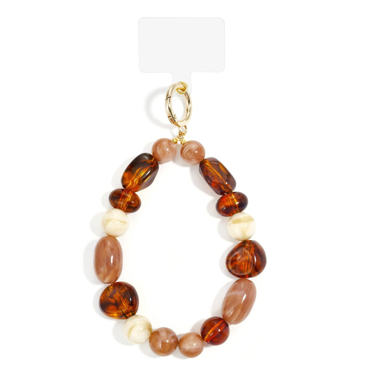 Yehwang: Telefoonsnoer kralen acryl - bruin/beige