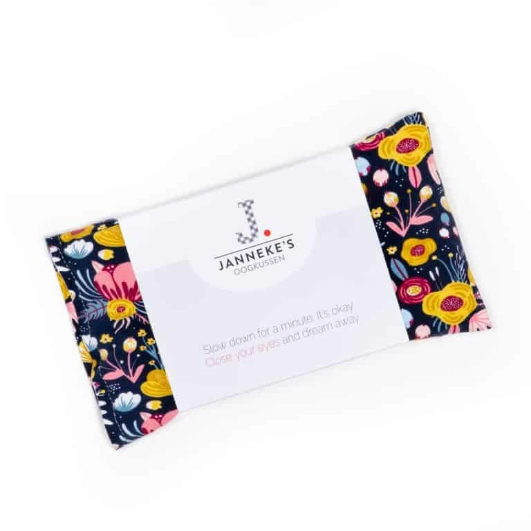 Jannekes warmtesjaal Kakigroen bloemenprint | biologisch lijnzaad | oogkussen 25×13 cm