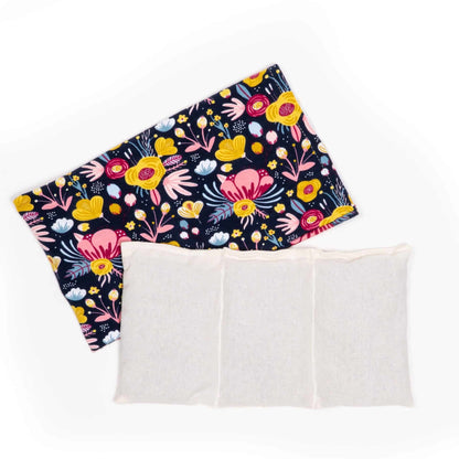 Jannekes warmtesjaal Kakigroen bloemenprint | biologisch lijnzaad | oogkussen 25×13 cm