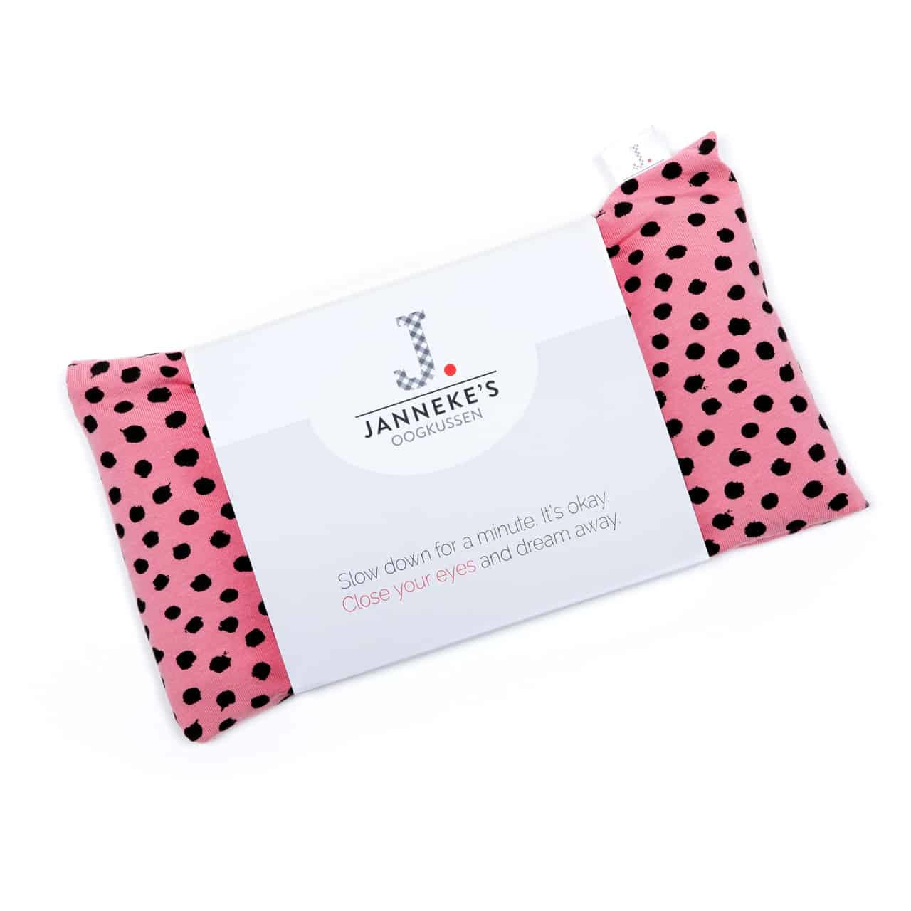 Jannekes warmtesjaal Stippen roze | biologisch lijnzaad | oogkussen 25×13 cm