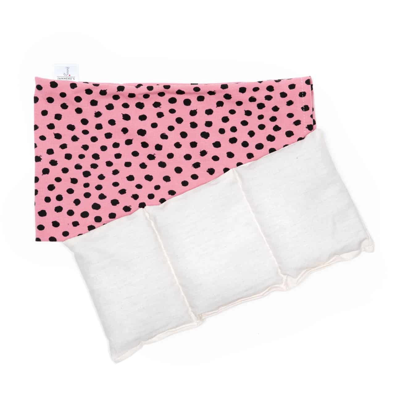 Jannekes warmtesjaal Stippen roze | biologisch lijnzaad | oogkussen 25×13 cm