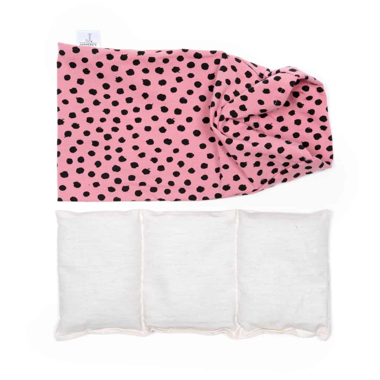 Jannekes warmtesjaal Stippen roze | biologisch lijnzaad | oogkussen 25×13 cm