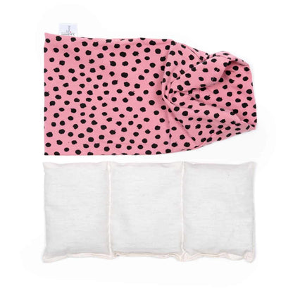 Jannekes warmtesjaal Stippen roze | biologisch lijnzaad | oogkussen 25×13 cm
