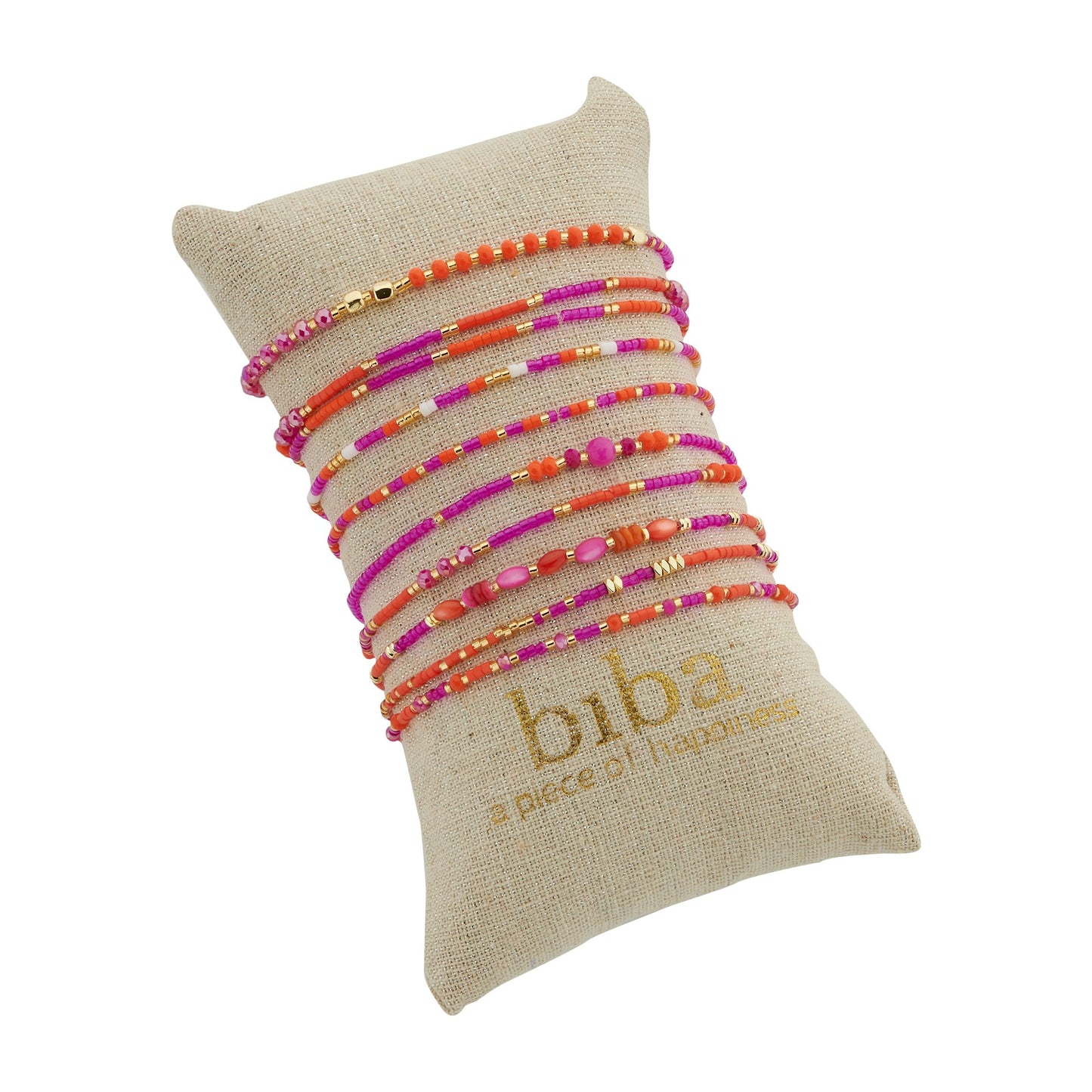 Armbandje op elastiek Miyuki kralen - oranje en fuchsia