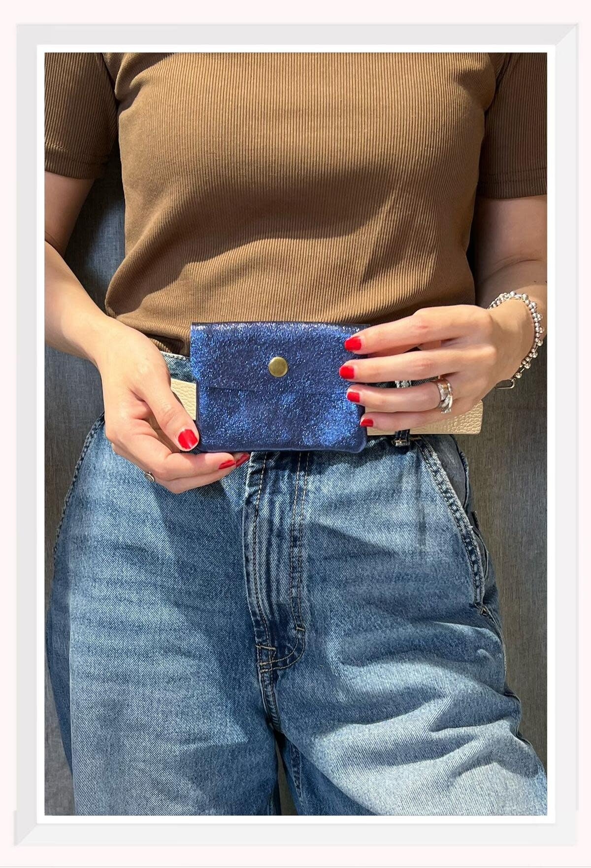 Portemonneetje klein - metallic blauw