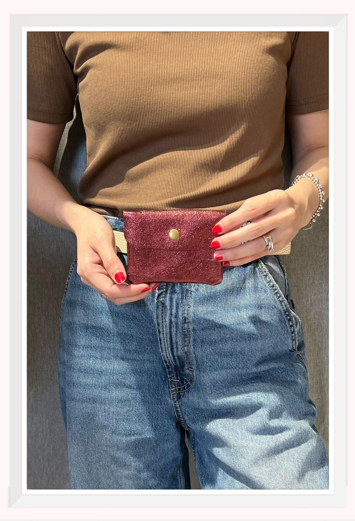 Portemonneetje klein - metallic bordeaux