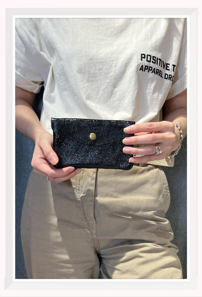 Portemonneetje groot - metallic zwart