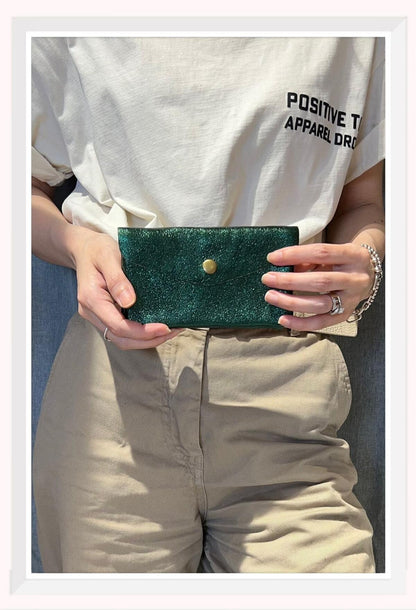 Portemonneetje groot - metallic donker groen