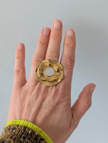 Verstelbare ring in roestvrij staal - ongelijke vorm met schelp