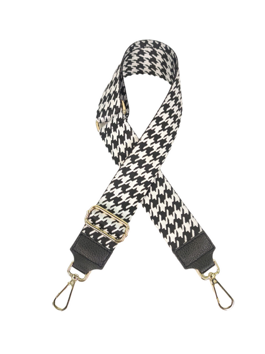 Qischa: Fashionable handtasriem zwart/wit + gouden sluiting