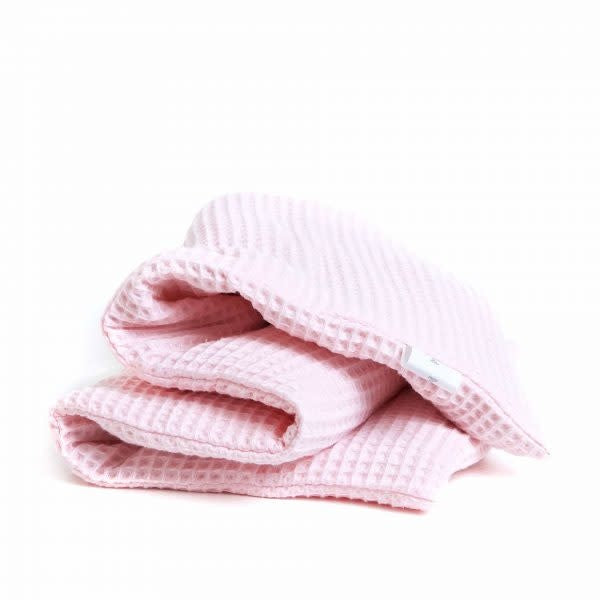 Janneke's Warmtesjaal wafelstof roze | biologisch lijnzaad