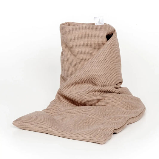 Janneke's warmtesjaal: fijne wafelstof taupe