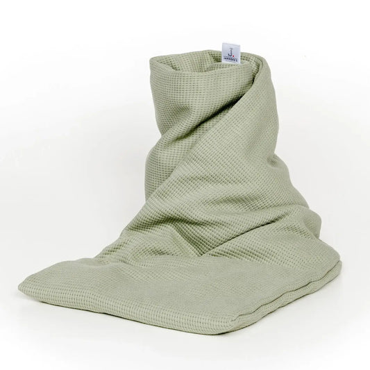 Janneke's warmtesjaal: fijne wafelstof dusty groen