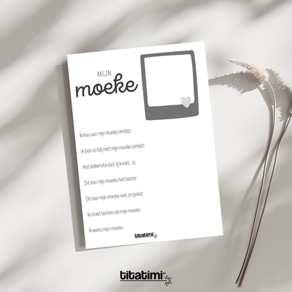 titatimi – Printable invulblad “Mijn mama” & “Mijn moeke” – Persoonlijk Moederdag cadeau • Origineel DIY gepersonaliseerd cadeau idee voor mama of moeke