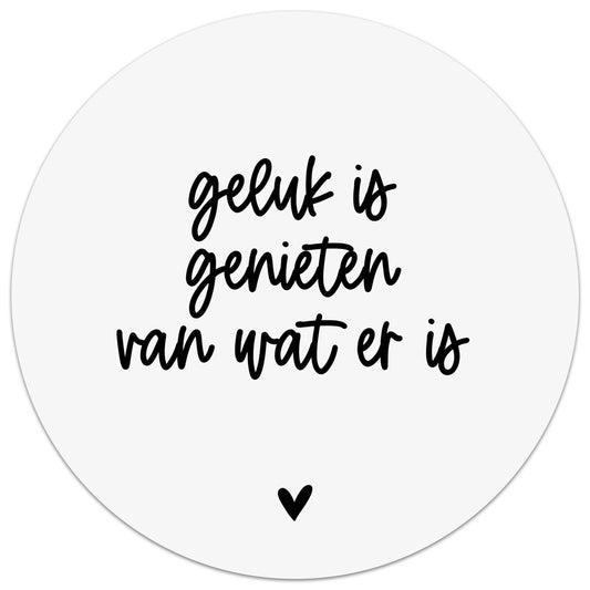 Zoedt: muurcirkel 20 cm - wit - geluk is genieten van wat er is