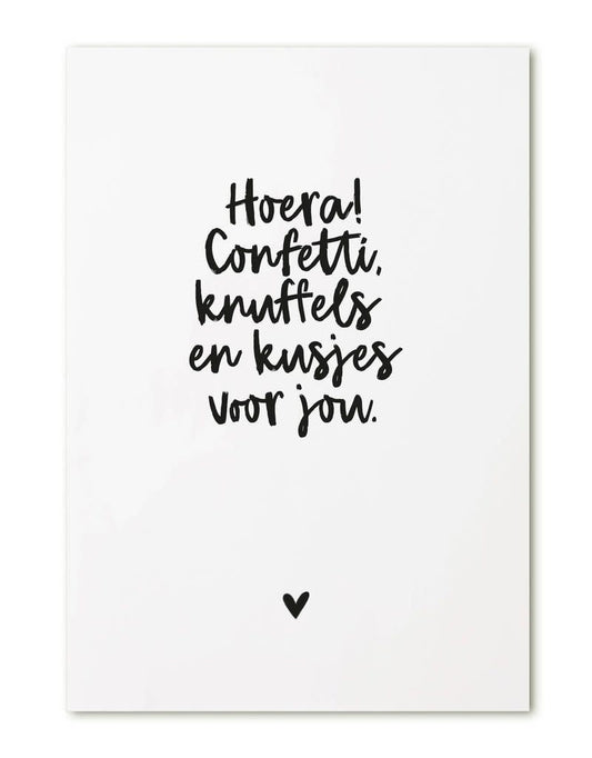 Zoedt: kaart a6 - Hoera! confetti, knuffels en kusjes voor jou (1)