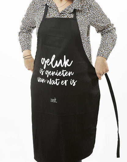 Zoedt keuken schort Geluk is genieten van wat er is