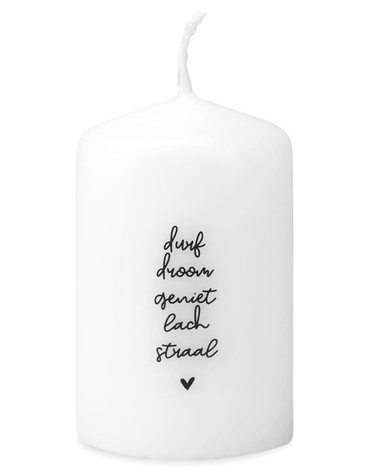 zoedt mini kaars met tekst Durf, droom, geniet, lach, straal