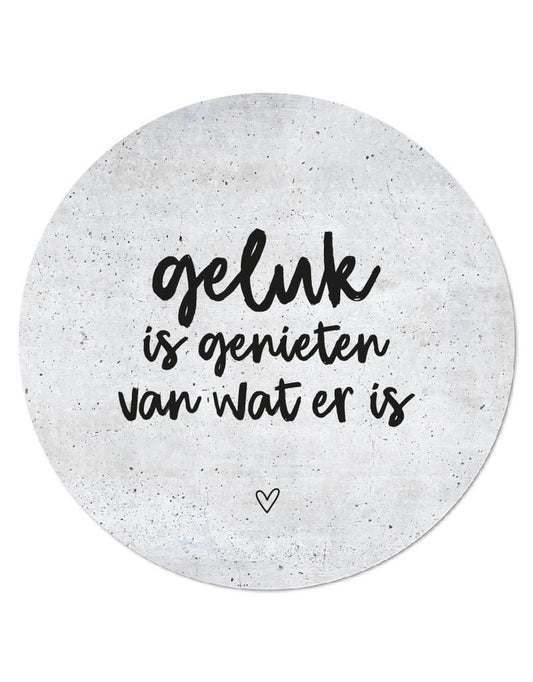 Zoedt muurcirkel 20 cm betonlook  "Geluk is genieten van wat er is"