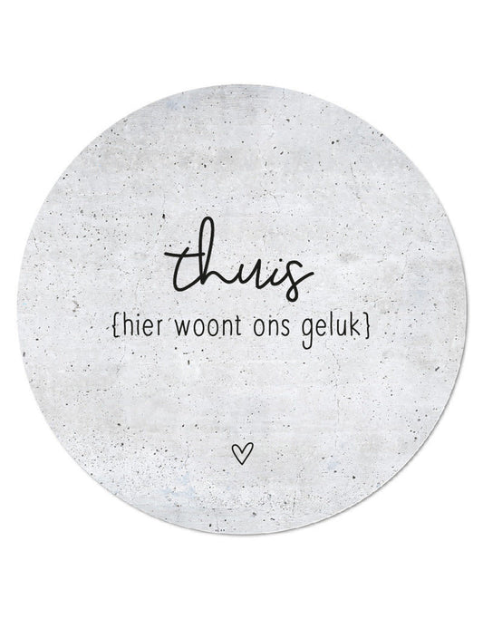 Zoedt muurcirkel 20 cm betonlook  "Thuis hier woont ons geluk"