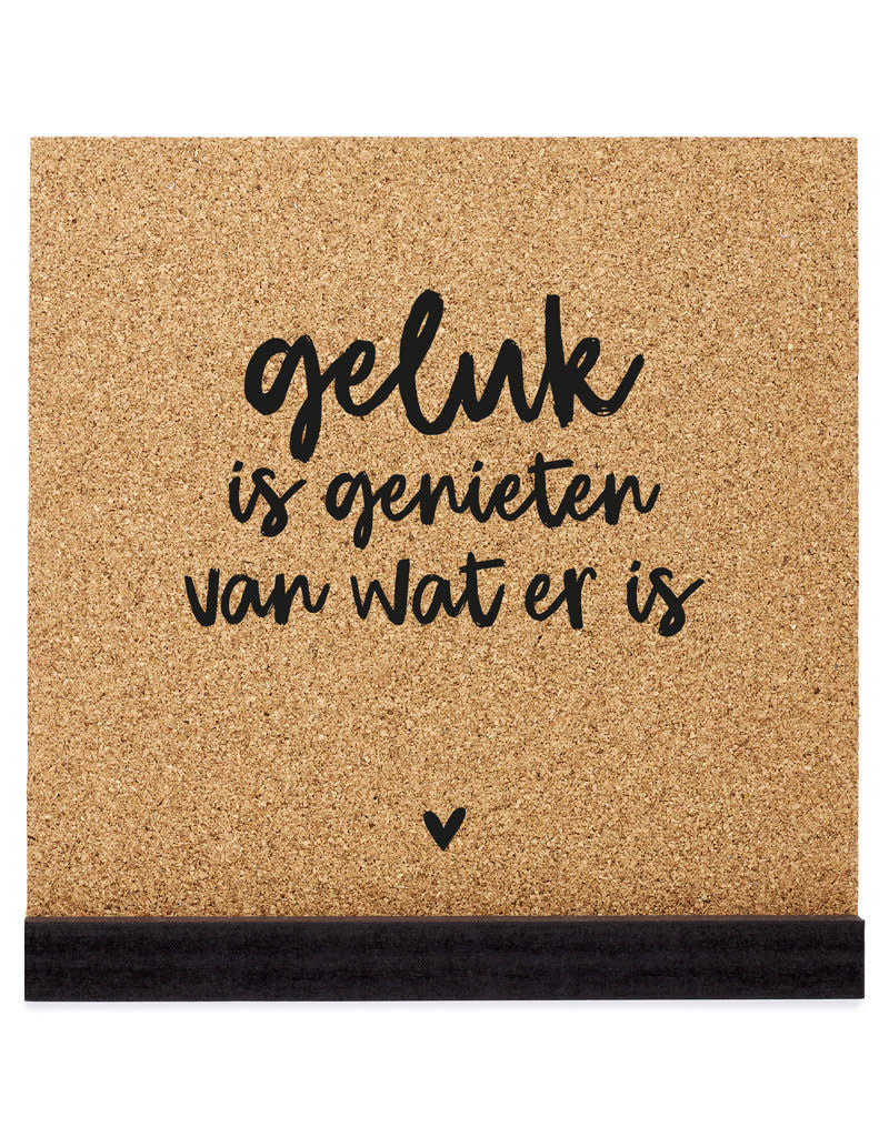 Zoedt Poster kurk vierkant 20 cm  met tekst 'Geluk is genieten van wat er is'