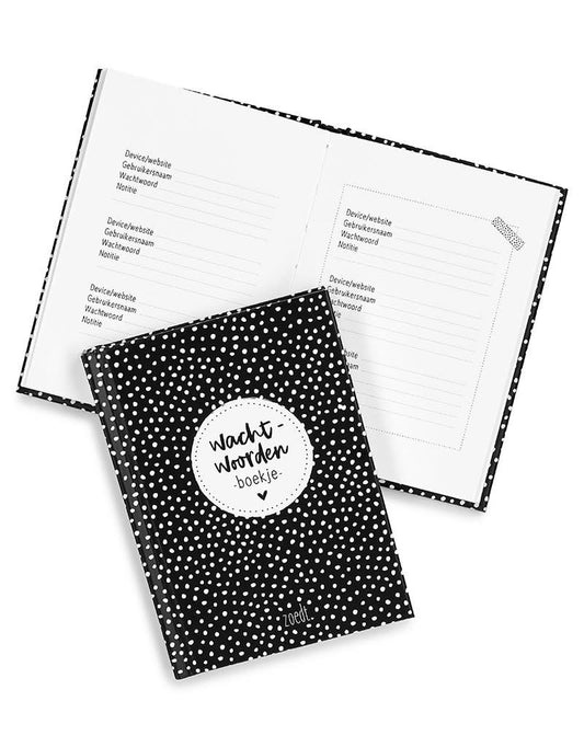 Zoedt: Wachtwoorden boekje zwart wit dots | A6 formaat